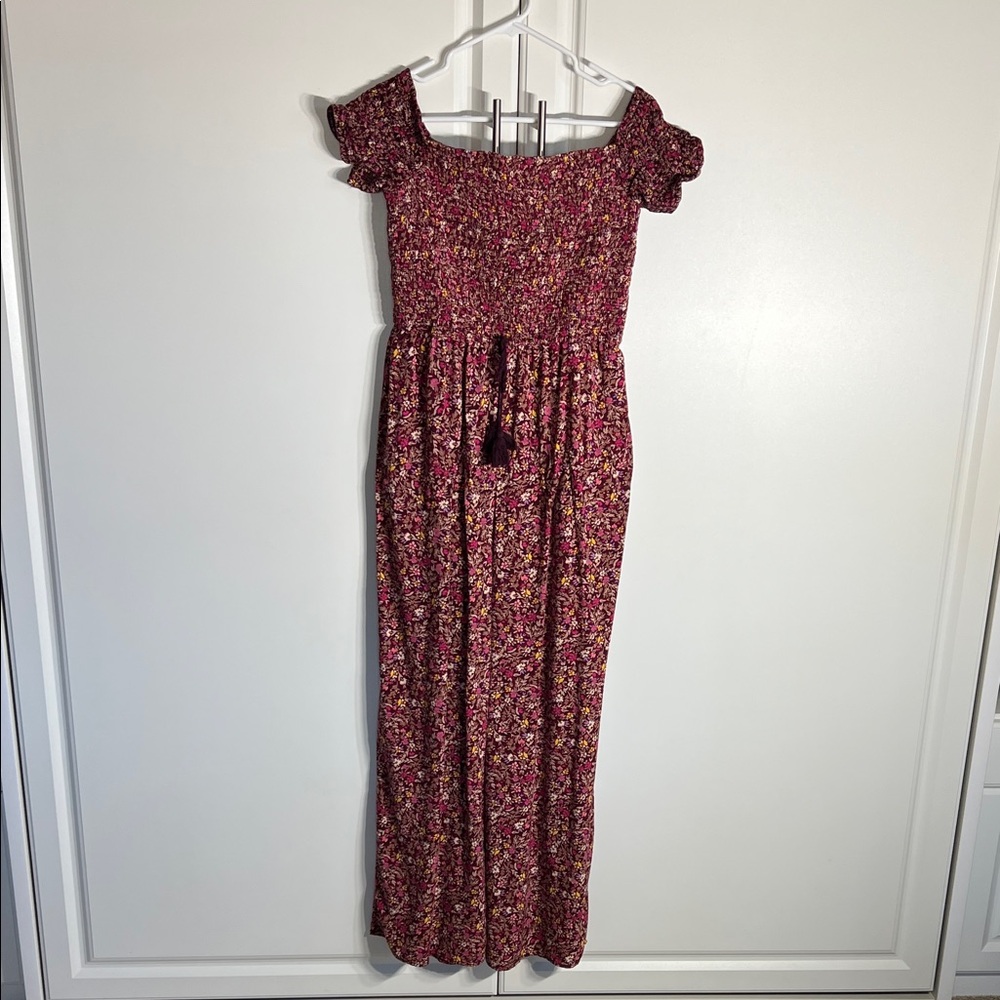 Xhilaration Burgundy Floral Smocked pant jumper